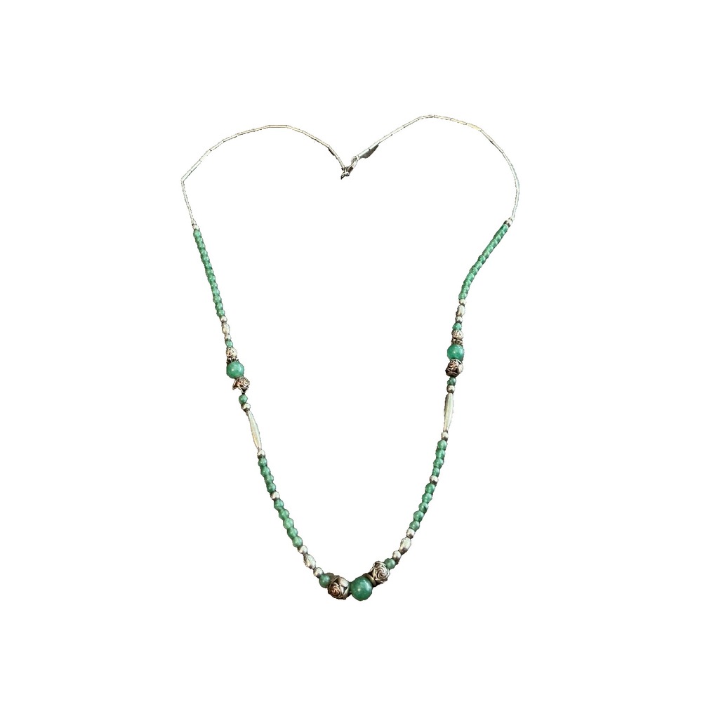 Jadeite beaded necklace with silver spacers 29' inches long